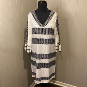 Sheilay Midi Dress Small Deep V Neck Cropped Flare layered sleeves